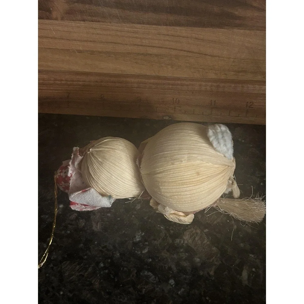 Corn Husk Ornaments Sweeping Woman Corn Husk Doll & Sweeping Mouse Lot Of 2